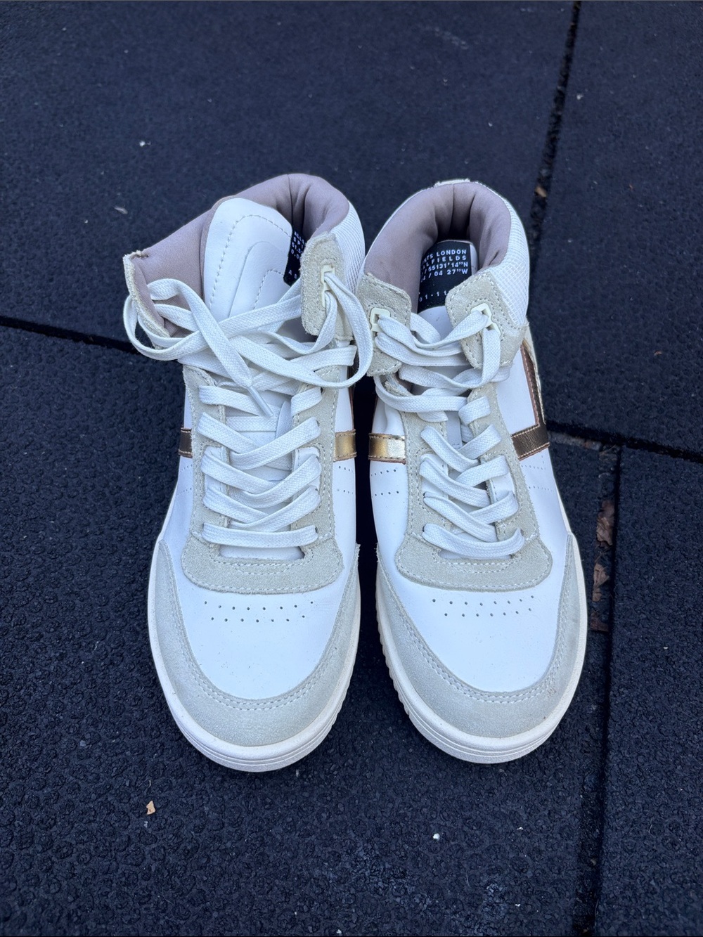 White and Gold High-Top Sneakers